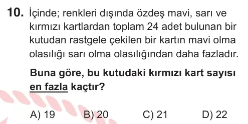 8. Sınıf ve Hazırlık Matematik 2025 İOKBS Bursluluk Sınavı 10. Soru görseli