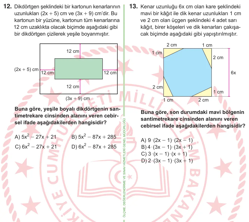8. Sınıf ve Hazırlık Matematik 2025 İOKBS Bursluluk Sınavı 12. Soru görseli