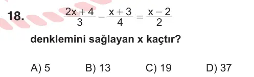 8. Sınıf ve Hazırlık Matematik 2025 İOKBS Bursluluk Sınavı 18. Soru görseli