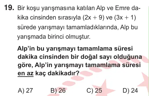 8. Sınıf ve Hazırlık Matematik 2025 İOKBS Bursluluk Sınavı 19. Soru görseli