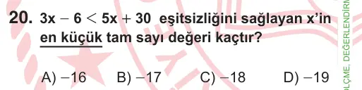 8. Sınıf ve Hazırlık Matematik 2025 İOKBS Bursluluk Sınavı 20. Soru görseli