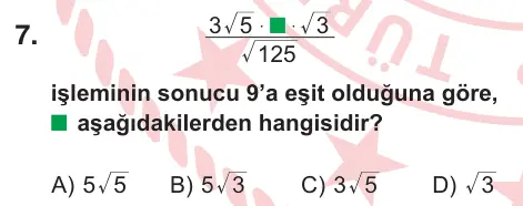 8. Sınıf ve Hazırlık Matematik 2025 İOKBS Bursluluk Sınavı 7. Soru görseli