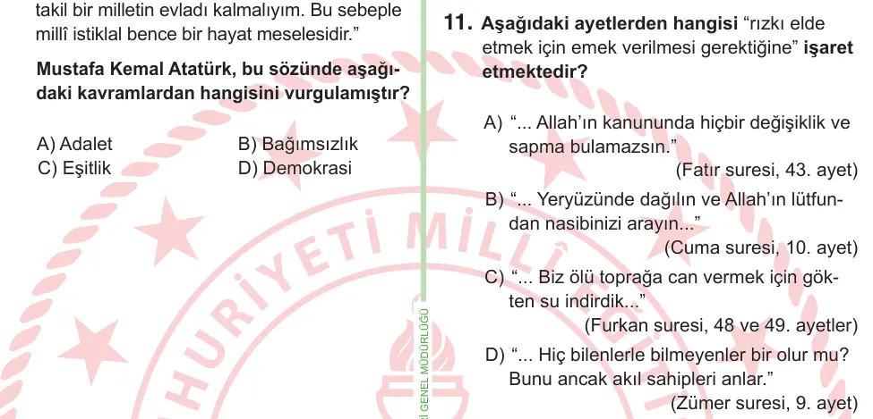 8. Sınıf ve Hazırlık Sosyal Bilgiler 2025 İOKBS Bursluluk Sınavı 11. Soru görseli