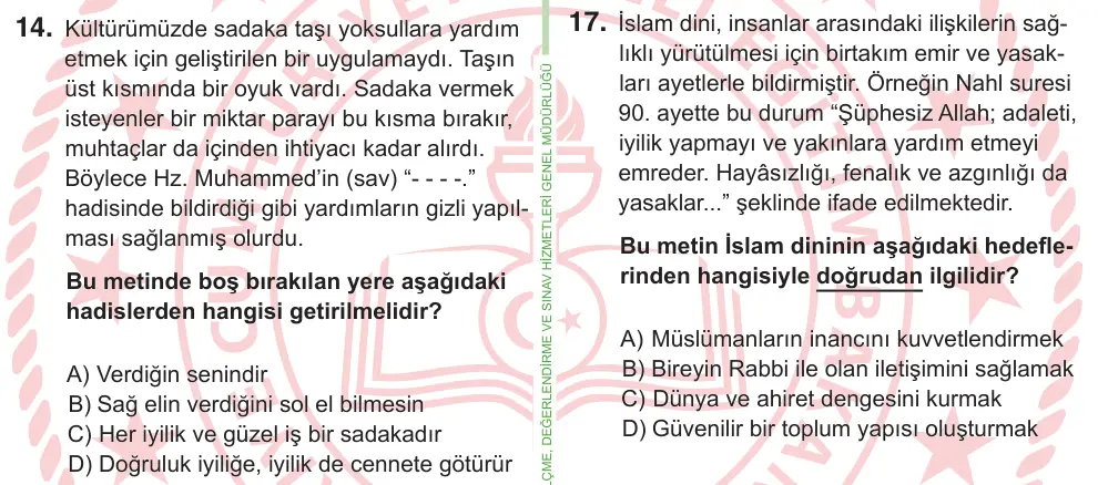 8. Sınıf ve Hazırlık Sosyal Bilgiler 2025 İOKBS Bursluluk Sınavı 14. Soru görseli