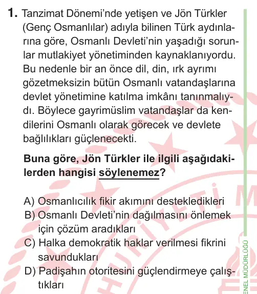 8. Sınıf ve Hazırlık Sosyal Bilgiler 2025 İOKBS Bursluluk Sınavı 1. Soru görseli