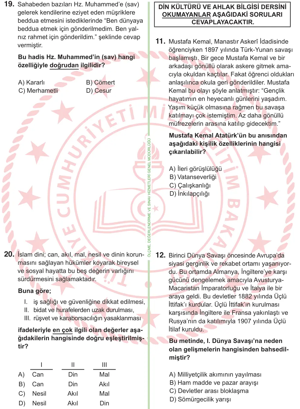 8. Sınıf ve Hazırlık Sosyal Bilgiler 2025 İOKBS Bursluluk Sınavı 20. Soru görseli (1/4)
