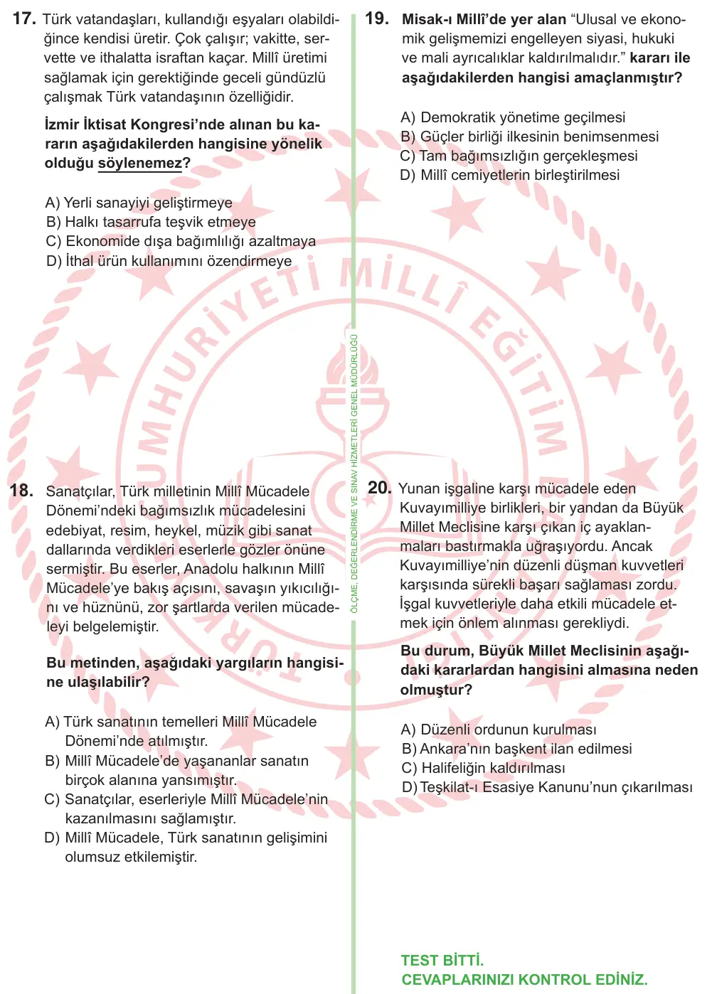 8. Sınıf ve Hazırlık Sosyal Bilgiler 2025 İOKBS Bursluluk Sınavı 20. Soru görseli (3/4)