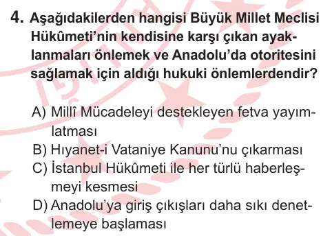 8. Sınıf ve Hazırlık Sosyal Bilgiler 2025 İOKBS Bursluluk Sınavı 4. Soru görseli