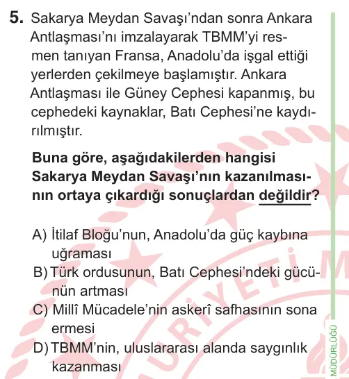 8. Sınıf ve Hazırlık Sosyal Bilgiler 2025 İOKBS Bursluluk Sınavı 5. Soru görseli