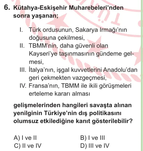 8. Sınıf ve Hazırlık Sosyal Bilgiler 2025 İOKBS Bursluluk Sınavı 6. Soru görseli