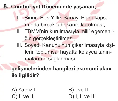 8. Sınıf ve Hazırlık Sosyal Bilgiler 2025 İOKBS Bursluluk Sınavı 8. Soru görseli