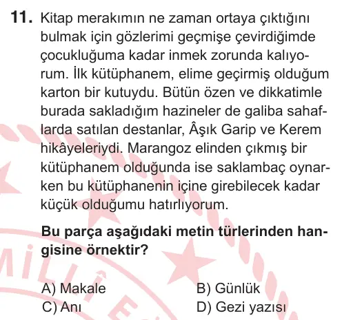 8. Sınıf ve Hazırlık Türkçe 2025 İOKBS Bursluluk Sınavı 11. Soru görseli