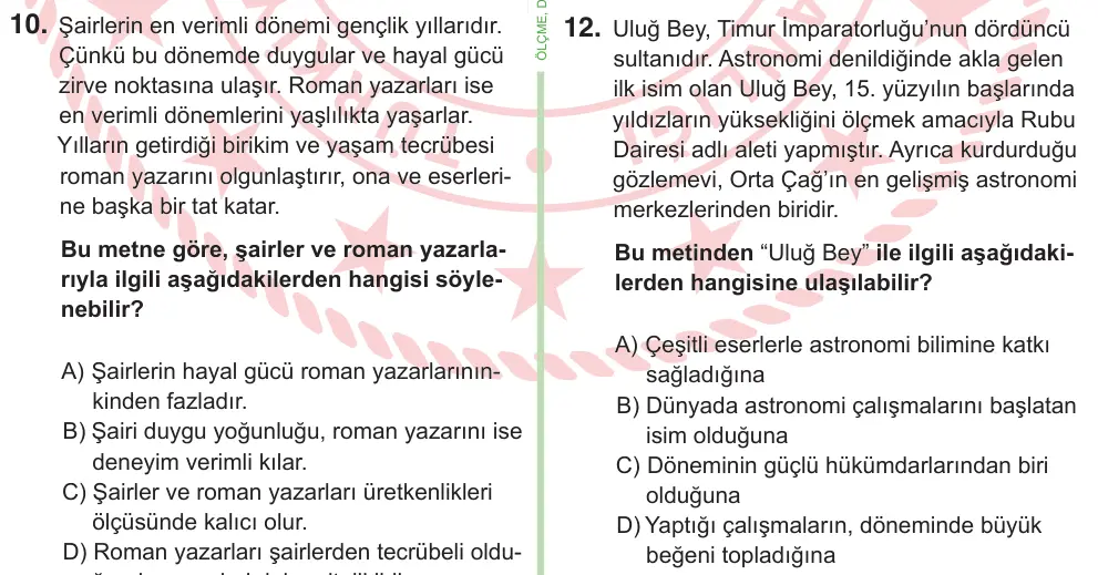 8. Sınıf ve Hazırlık Türkçe 2025 İOKBS Bursluluk Sınavı 12. Soru görseli