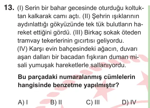 8. Sınıf ve Hazırlık Türkçe 2025 İOKBS Bursluluk Sınavı 13. Soru görseli