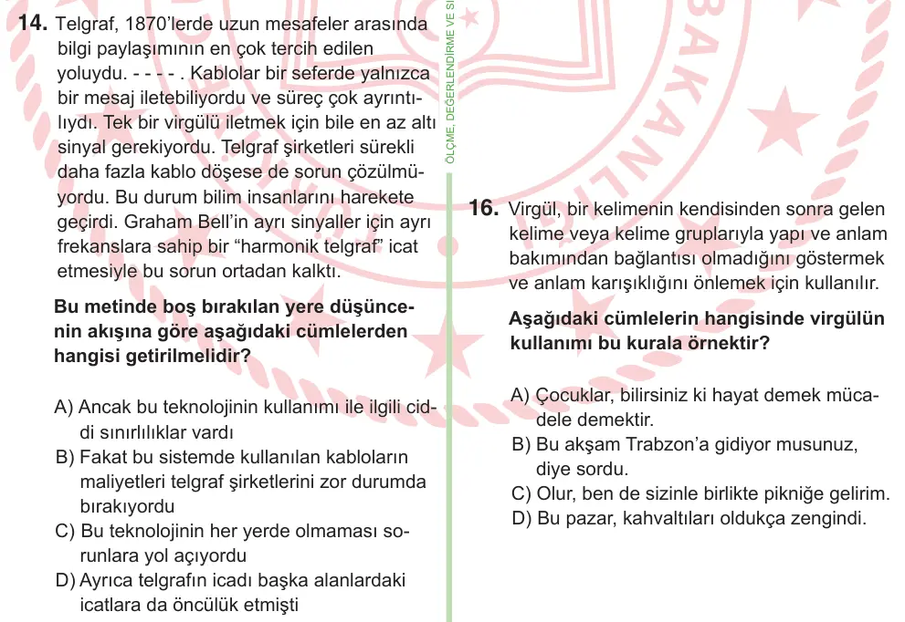 8. Sınıf ve Hazırlık Türkçe 2025 İOKBS Bursluluk Sınavı 14. Soru görseli