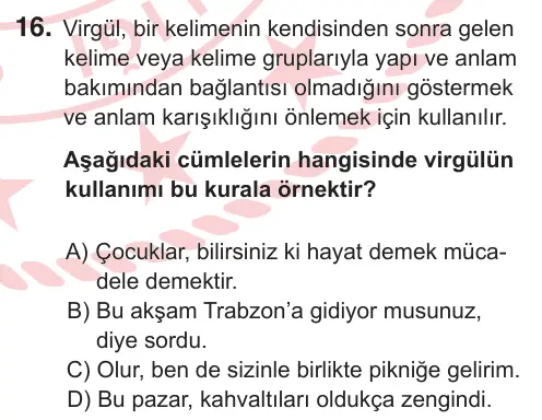 8. Sınıf ve Hazırlık Türkçe 2025 İOKBS Bursluluk Sınavı 16. Soru görseli