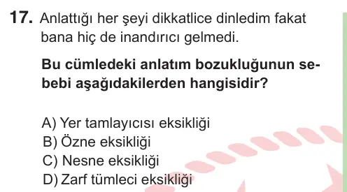 8. Sınıf ve Hazırlık Türkçe 2025 İOKBS Bursluluk Sınavı 17. Soru görseli