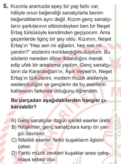 8. Sınıf ve Hazırlık Türkçe 2025 İOKBS Bursluluk Sınavı 5. Soru görseli