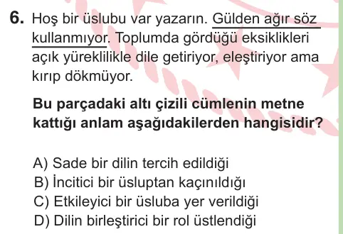 8. Sınıf ve Hazırlık Türkçe 2025 İOKBS Bursluluk Sınavı 6. Soru görseli