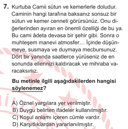 8. Sınıf ve Hazırlık Türkçe 2025 İOKBS Bursluluk Sınavı 7. Soru görseli
