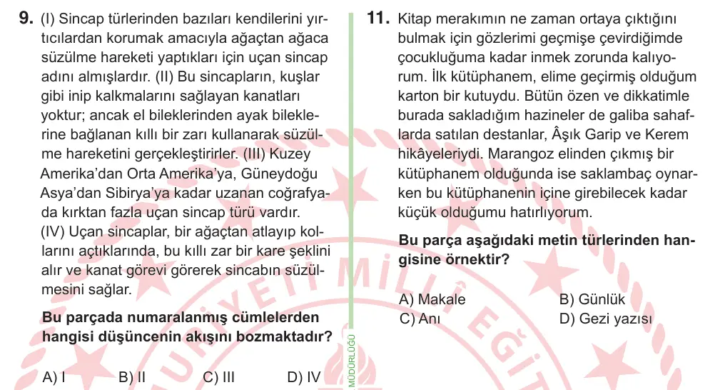 8. Sınıf ve Hazırlık Türkçe 2025 İOKBS Bursluluk Sınavı 9. Soru görseli