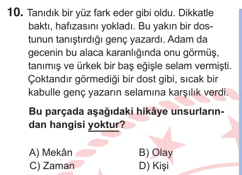 9. Sınıf Türk Dili ve Edebiyatı 2025 İOKBS Bursluluk Sınavı 10. Soru görseli