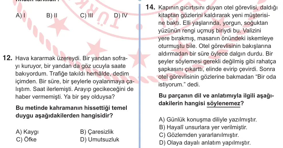 9. Sınıf Türk Dili ve Edebiyatı 2025 İOKBS Bursluluk Sınavı 14. Soru görseli