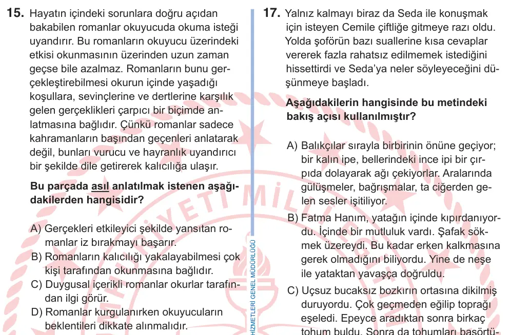 9. Sınıf Türk Dili ve Edebiyatı 2025 İOKBS Bursluluk Sınavı 15. Soru görseli