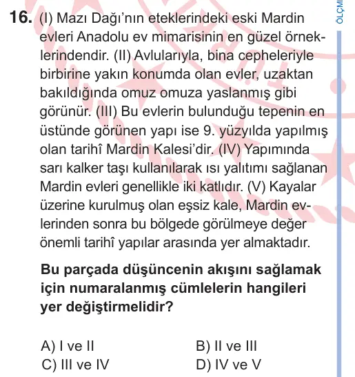9. Sınıf Türk Dili ve Edebiyatı 2025 İOKBS Bursluluk Sınavı 16. Soru görseli