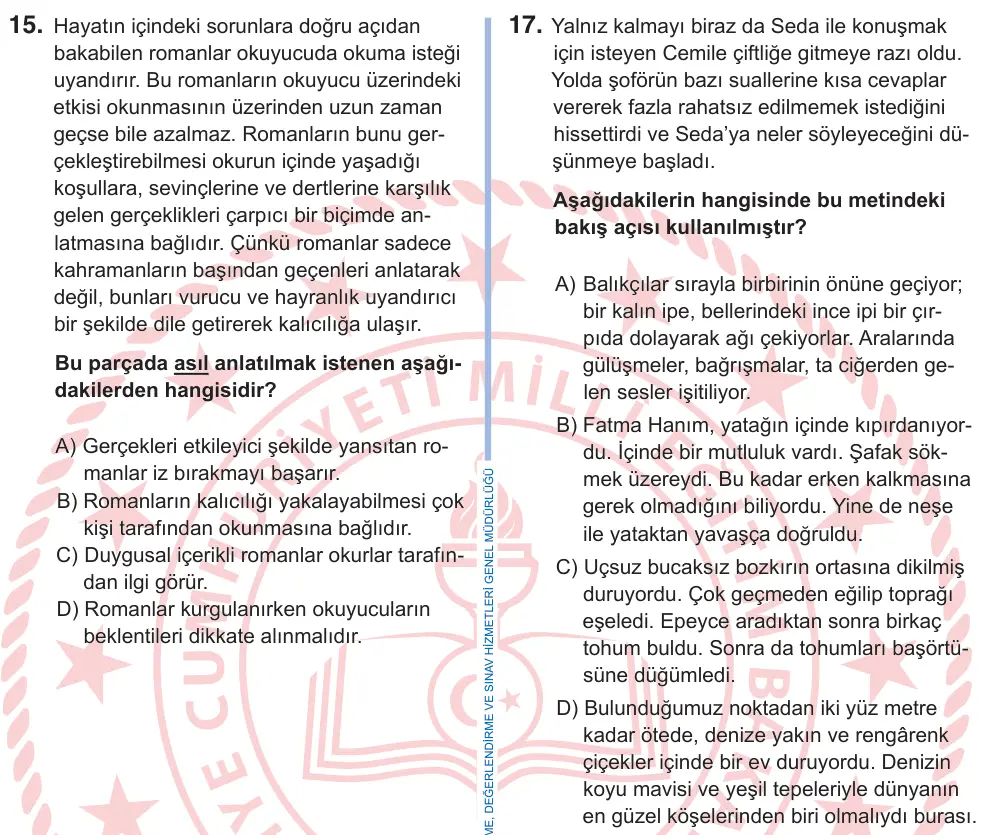 9. Sınıf Türk Dili ve Edebiyatı 2025 İOKBS Bursluluk Sınavı 17. Soru görseli