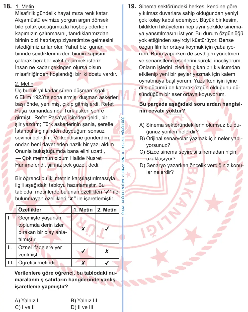 9. Sınıf Türk Dili ve Edebiyatı 2025 İOKBS Bursluluk Sınavı 18. Soru görseli