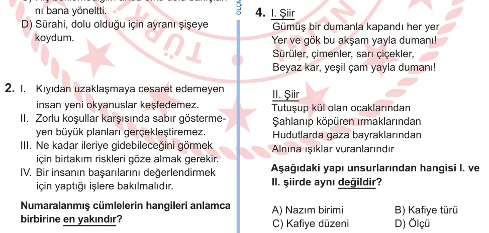 9. Sınıf Türk Dili ve Edebiyatı 2025 İOKBS Bursluluk Sınavı 4. Soru görseli
