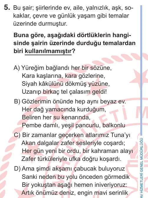 9. Sınıf Türk Dili ve Edebiyatı 2025 İOKBS Bursluluk Sınavı 5. Soru görseli