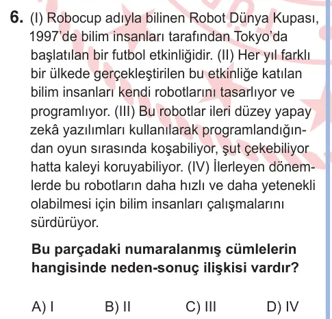 9. Sınıf Türk Dili ve Edebiyatı 2025 İOKBS Bursluluk Sınavı 6. Soru görseli