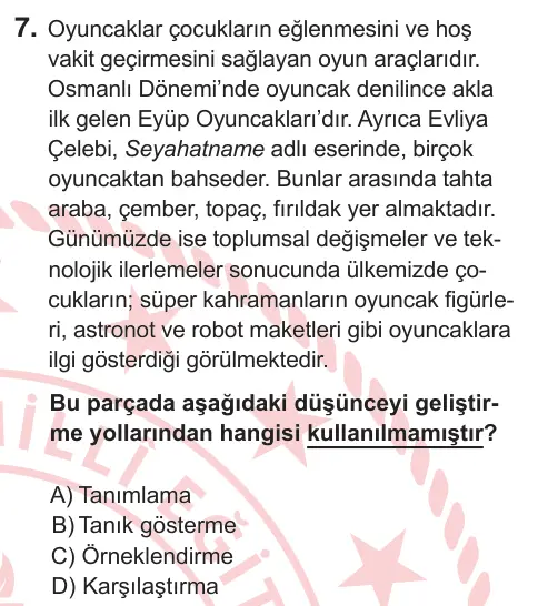 9. Sınıf Türk Dili ve Edebiyatı 2025 İOKBS Bursluluk Sınavı 7. Soru görseli