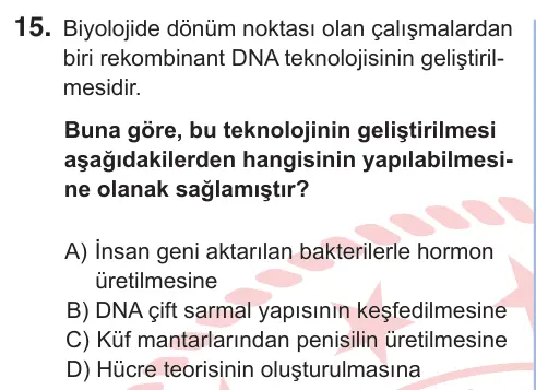 9. Sınıf Fen Bilimleri 2025 İOKBS Bursluluk Sınavı 15. Soru görseli