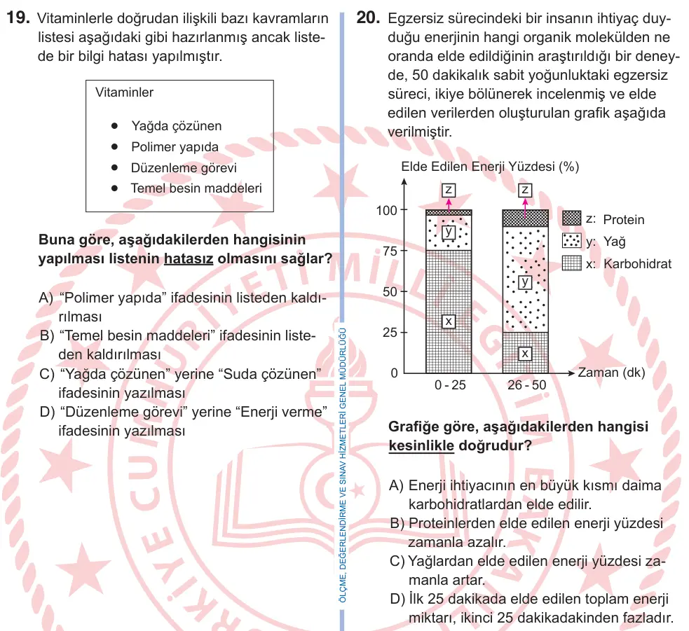 9. Sınıf Fen Bilimleri 2025 İOKBS Bursluluk Sınavı 20. Soru görseli
