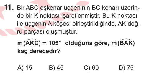 9. Sınıf Matematik 2025 İOKBS Bursluluk Sınavı 11. Soru görseli