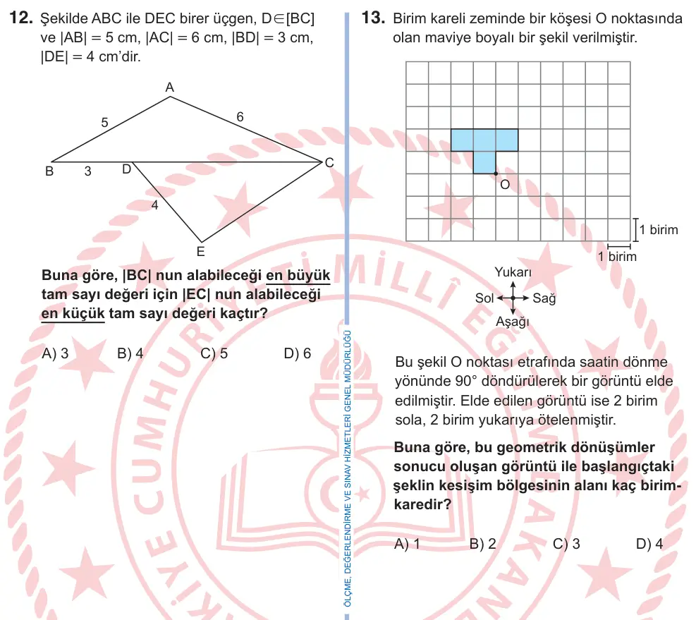 9. Sınıf Matematik 2025 İOKBS Bursluluk Sınavı 12. Soru görseli