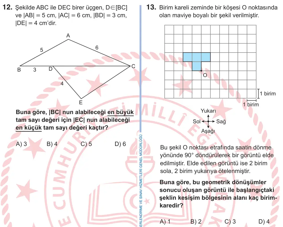 9. Sınıf Matematik 2025 İOKBS Bursluluk Sınavı 13. Soru görseli