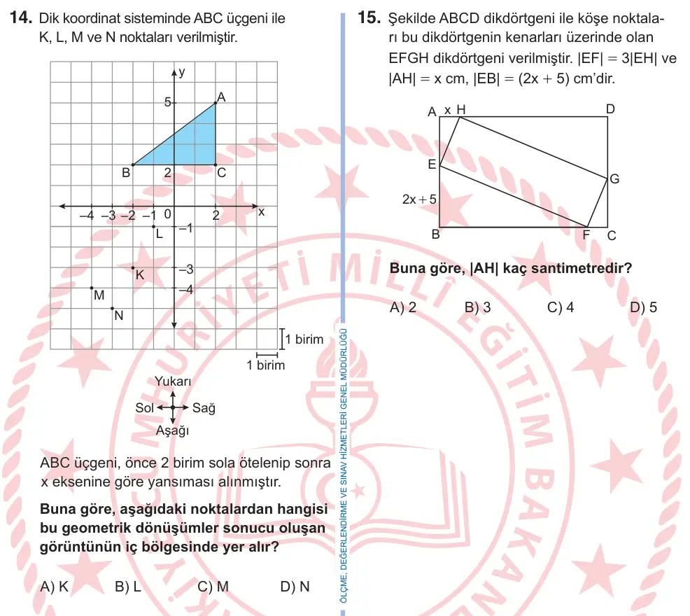9. Sınıf Matematik 2025 İOKBS Bursluluk Sınavı 14. Soru görseli