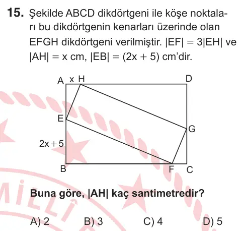 9. Sınıf Matematik 2025 İOKBS Bursluluk Sınavı 15. Soru görseli