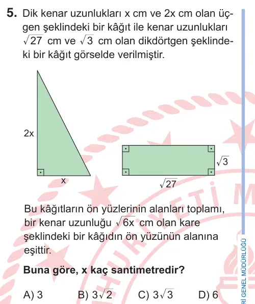 9. Sınıf Matematik 2025 İOKBS Bursluluk Sınavı 5. Soru görseli