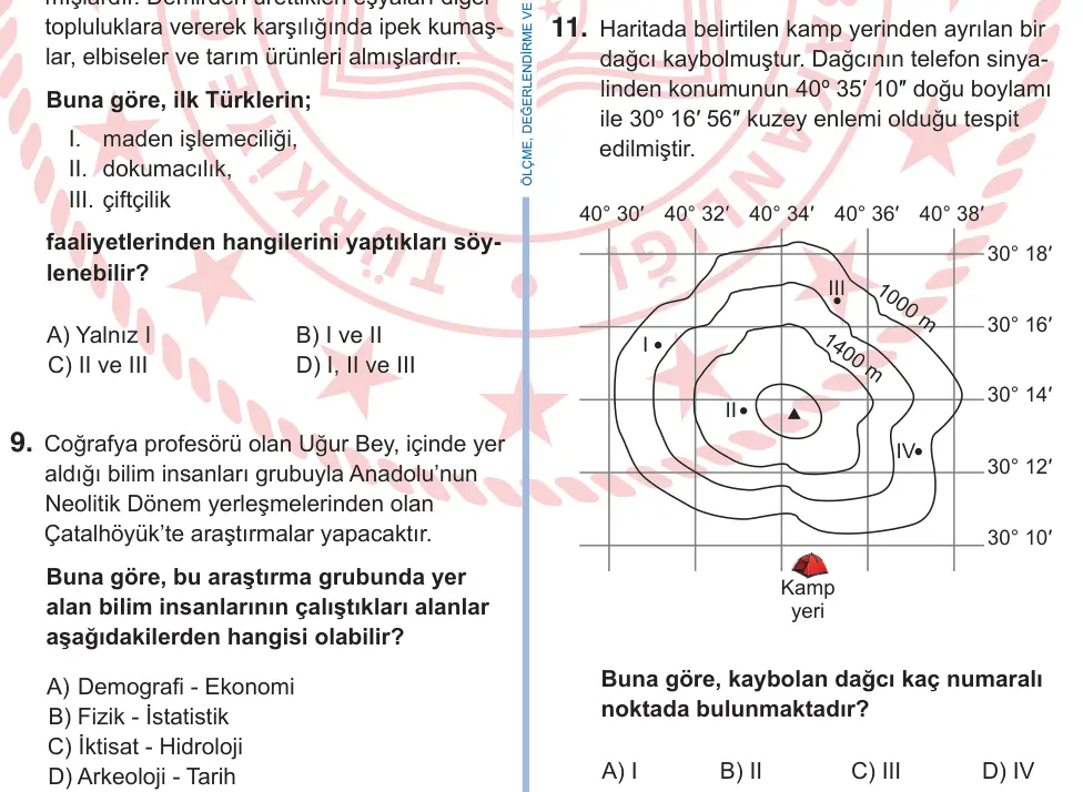 9. Sınıf Sosyal Bilgiler 2025 İOKBS Bursluluk Sınavı 11. Soru görseli
