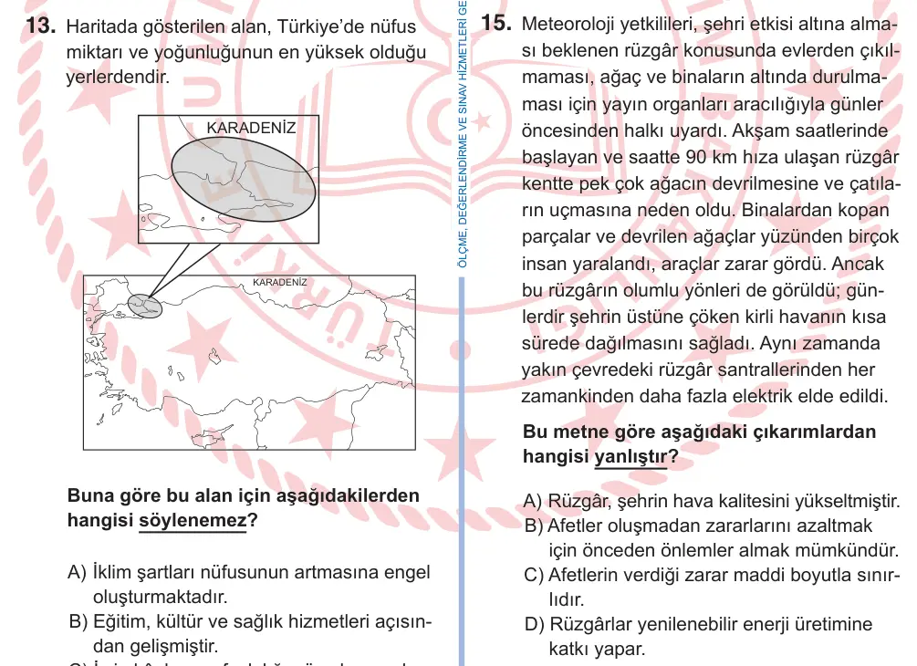 9. Sınıf Sosyal Bilgiler 2025 İOKBS Bursluluk Sınavı 15. Soru görseli