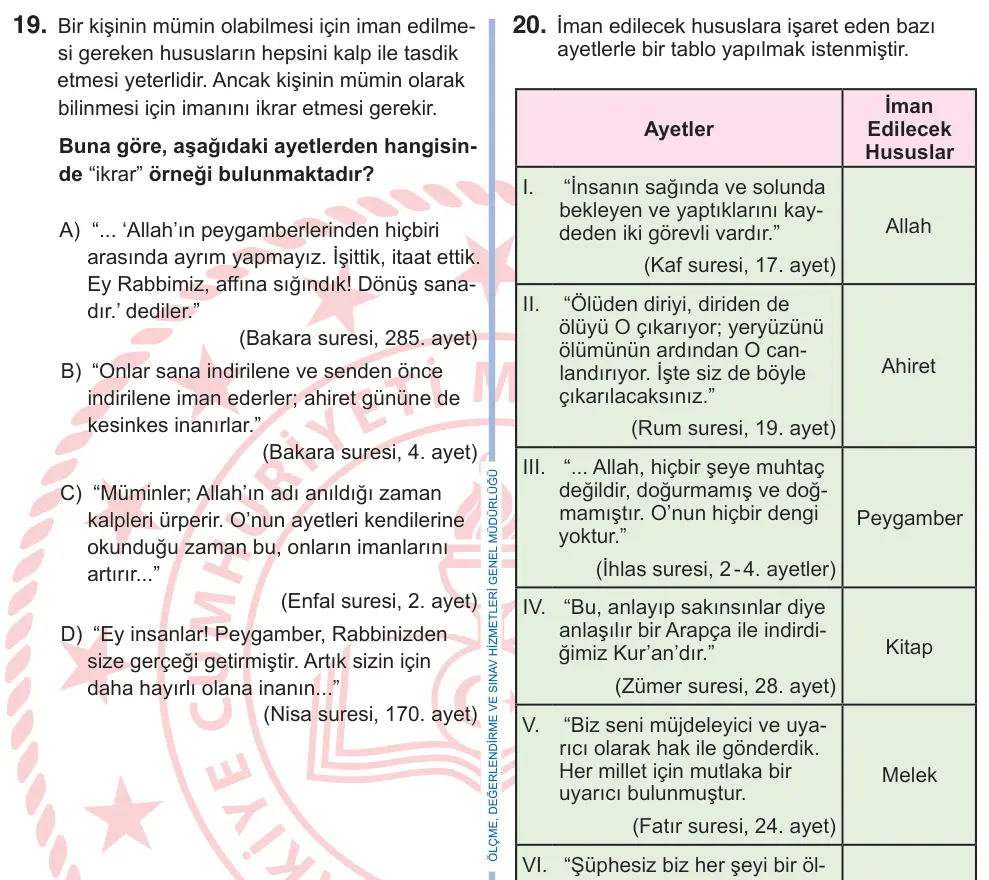 9. Sınıf Sosyal Bilgiler 2025 İOKBS Bursluluk Sınavı 19. Soru görseli