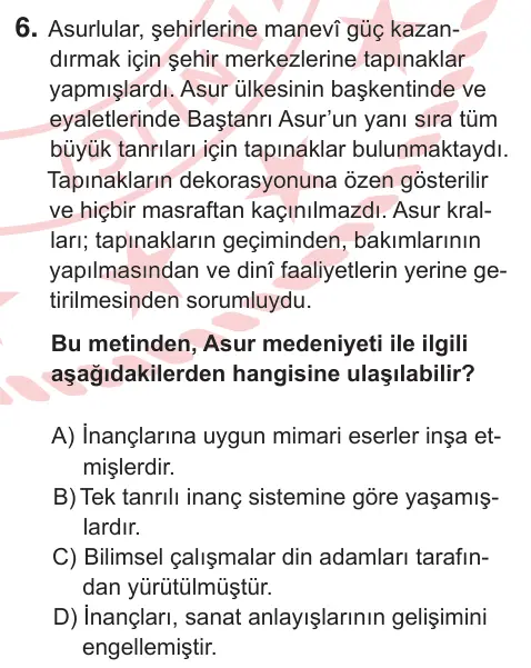 9. Sınıf Sosyal Bilgiler 2025 İOKBS Bursluluk Sınavı 6. Soru görseli