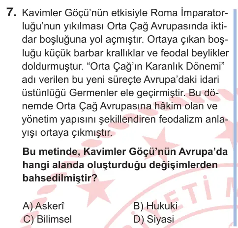 9. Sınıf Sosyal Bilgiler 2025 İOKBS Bursluluk Sınavı 7. Soru görseli