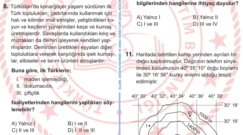 9. Sınıf Sosyal Bilgiler 2025 İOKBS Bursluluk Sınavı 8. Soru görseli