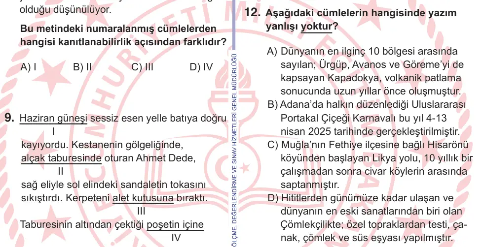 11. Sınıf Türk Dili ve Edebiyatı 2026 İOKBS Bursluluk Sınavı 12. Soru görseli